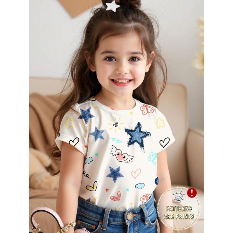 Sommer Rundhals Kurzarm T-Shirt für Mädchen Modisch Sorgfältig Weihnachts-Stil Bedruckt Lockeres Oberteil