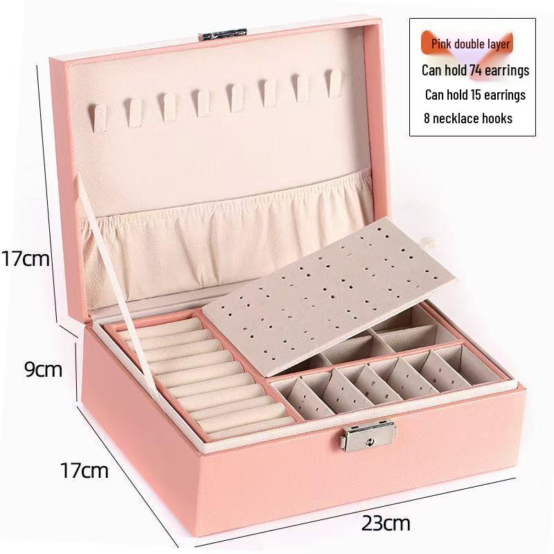 Boîte à bijoux en cuir double couche avec serrure pour boucles d'oreilles et accessoires faits main