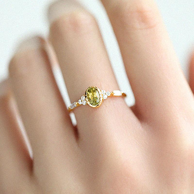 Huitan Unique Oval Olive CZ Rings for Women Temperament Elegant Female Accessories for Wedding Party Fancy Gift Trendy Jewelry