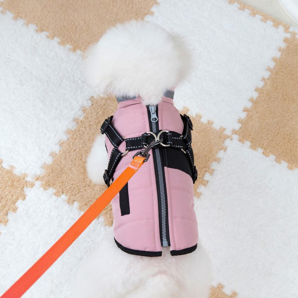 Fashion Adjustable Dog Warm Jacket Waterproof Warm Reflective Dog Coat with Harness Padded Zipper Winter Pet Vest Cold Weather