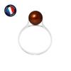 Ring - - Genuine Cultured Pearl 7-8 Mm - Chocolate - White Gold - Woman