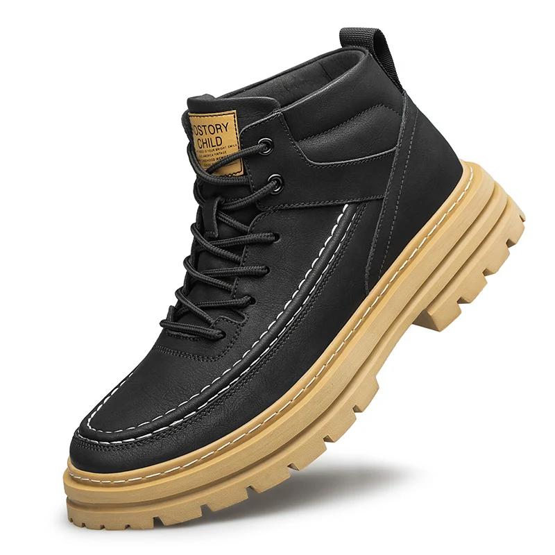 High Quality Men's Ankle Boots Leather Fashion Interior Height Increasing Men High Top Boots Rubber Sole Men Autumn Winter Boot