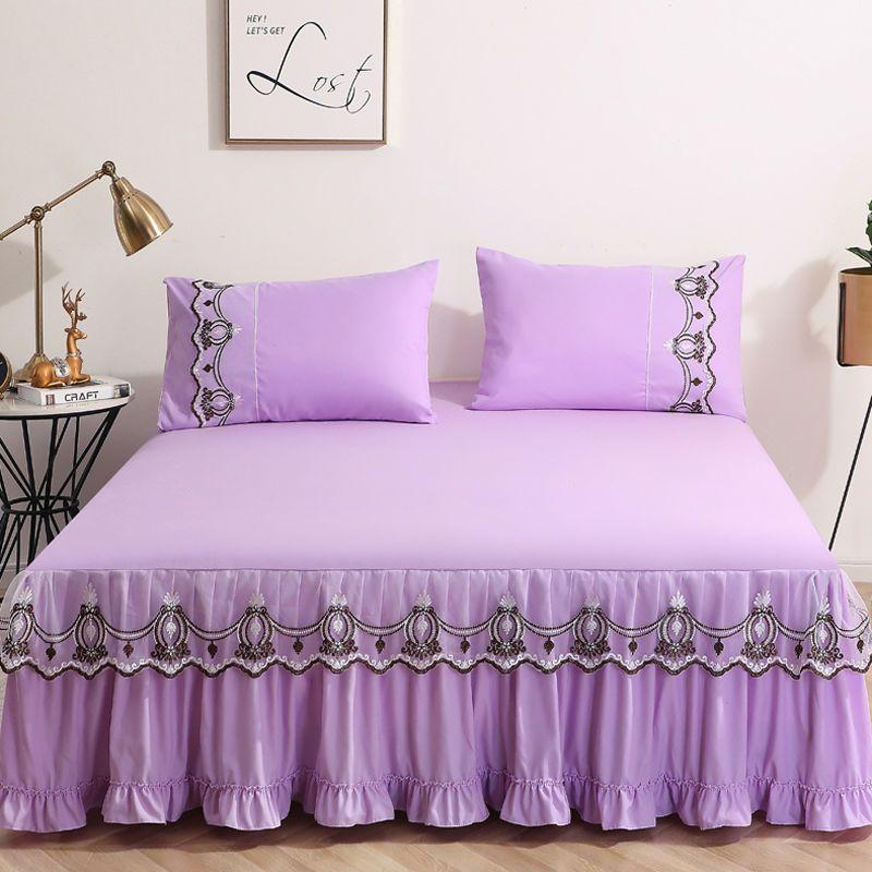 Modern Minimalist Lace Bed Skirt Princess Style Skin Friendly Cotton Non Slip Bedspread Household Bed Skirt Three Piece Set