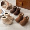 Kids Warm Fuzzy Snow Boots Girls Winter Slip-On Side Zipper Low-Cut Cotton Lined TPR Sole