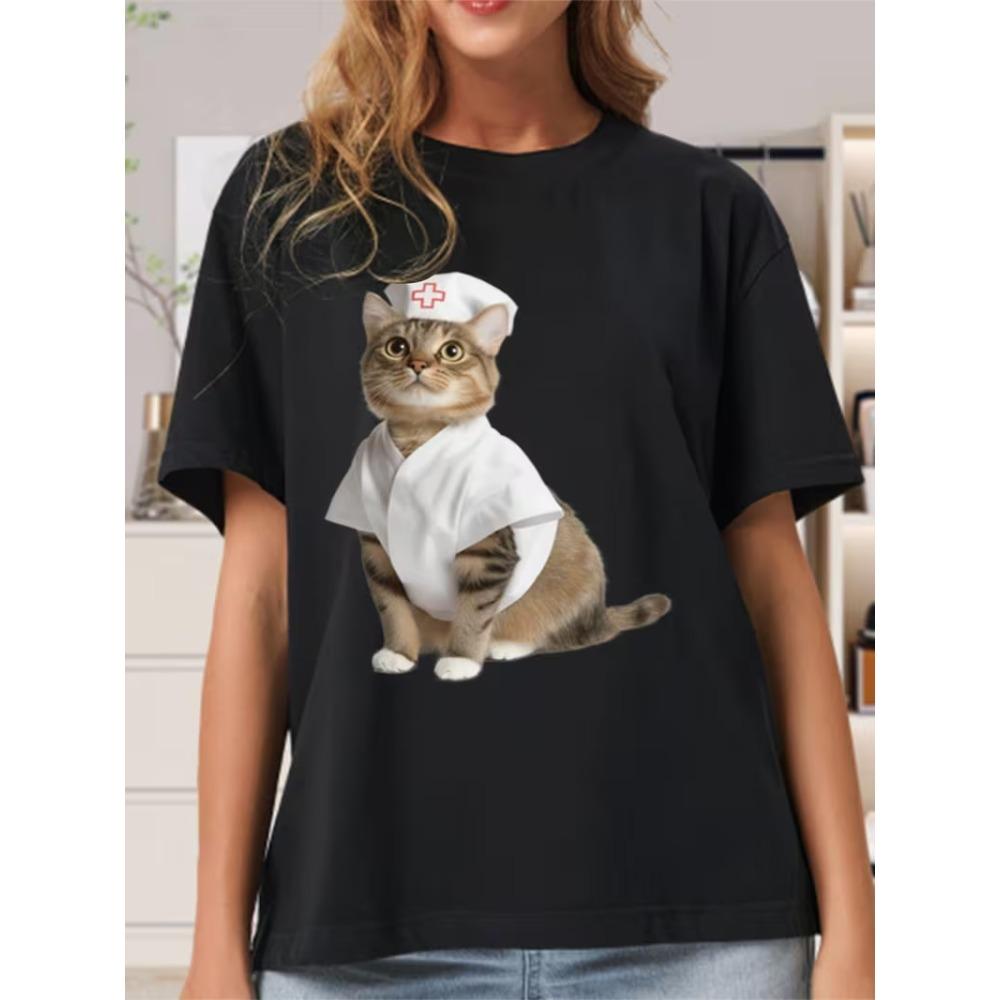 Cute Chef Orange Kitten Print T-Shirt Unisex Oversized Casual Crew Neck Tee Adorable Ginger Cat In Chef