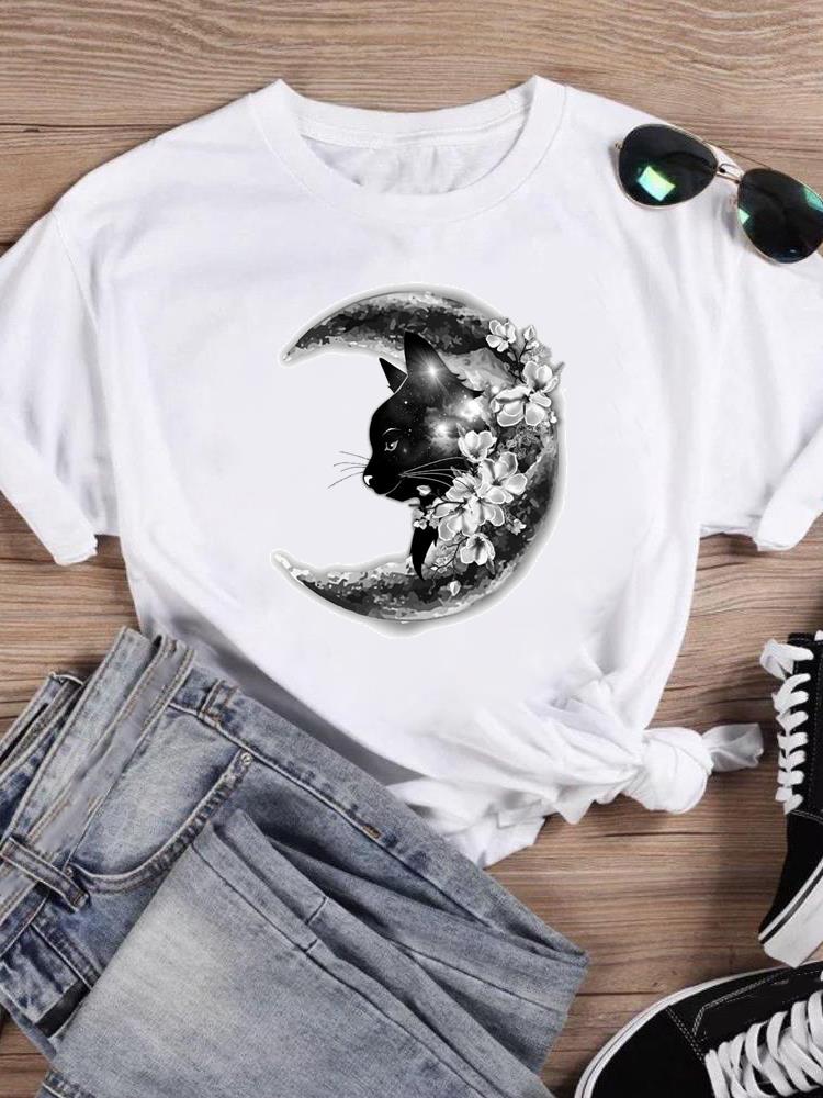 Top a Maniche Corte T-shirt Donna Maglietta Stampa Estate Gatti Cartoni Animati Amore San Valentino Camicia Grafica Femminile Abbigliamento alla Moda