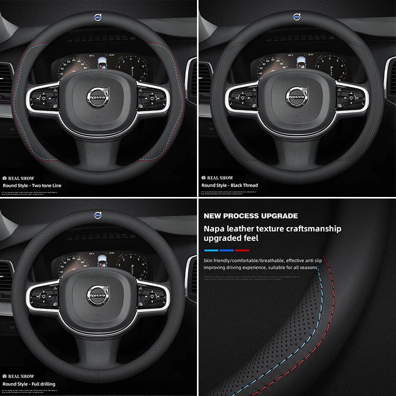 Auto Lederen Stuurwielhoes Ademend Antislip Beschermkap Voor Volvo Xc60 Xc90 V40 V60 S60 V50 V90 S80 C40 XC40 Rdesign WO1