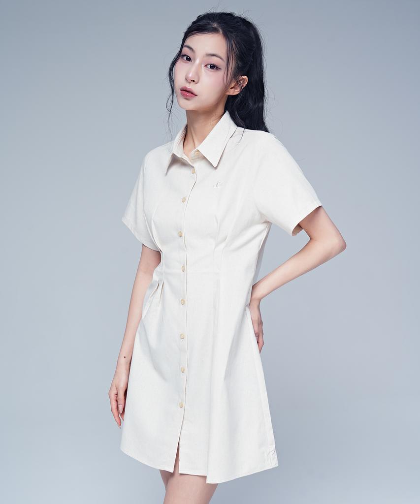 Urban Dress French Linen Like Slim Shirt Dress Oatmeal