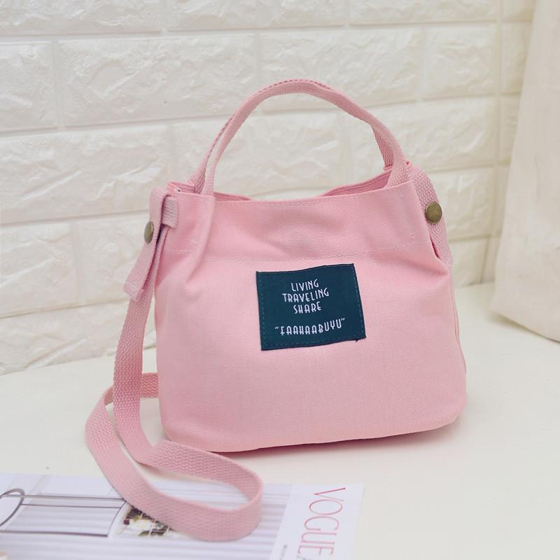 Stylish Korean Canvas Bucket Bag Candy Colors Small Tote For Women