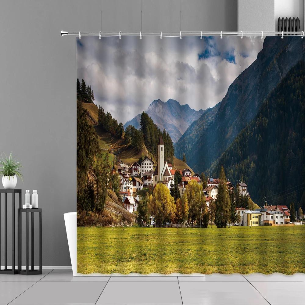 Natural Landscape Shower Curtains 3D Printing Scenery Polyester Waterproof Bathroom Curtain Bathtub Screens Home Decor with Hook