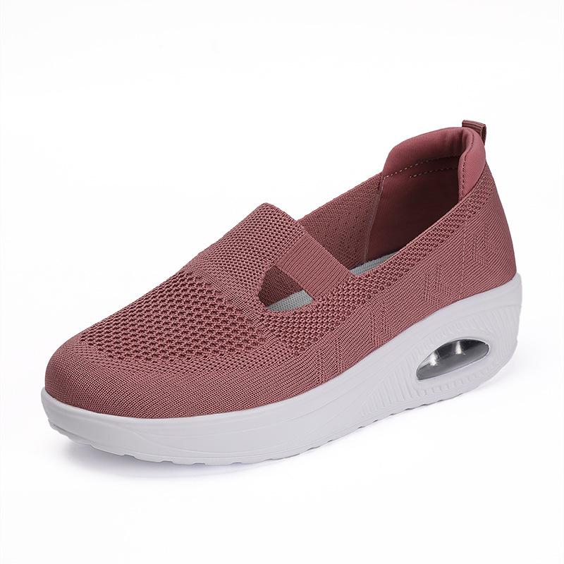Women Spring Breathable Casual Swinging Shoe Slope Heel Thick Sole Air Cushion Fly Weaving Shoes 36-42