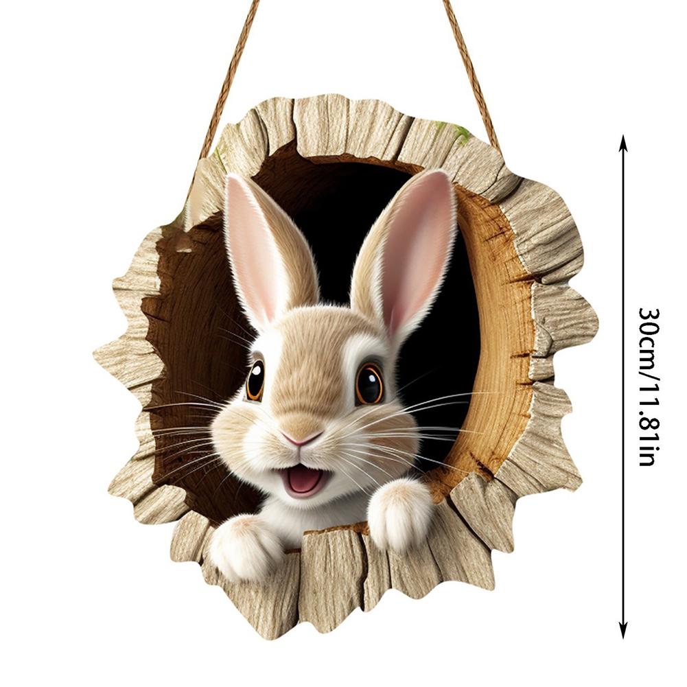 2025 Spring Easter Door Sign Reusable Cute Rabbit Animal Welcome Plaque Rustic Bunny Hanging Pendant for Holiday Front Door Wall