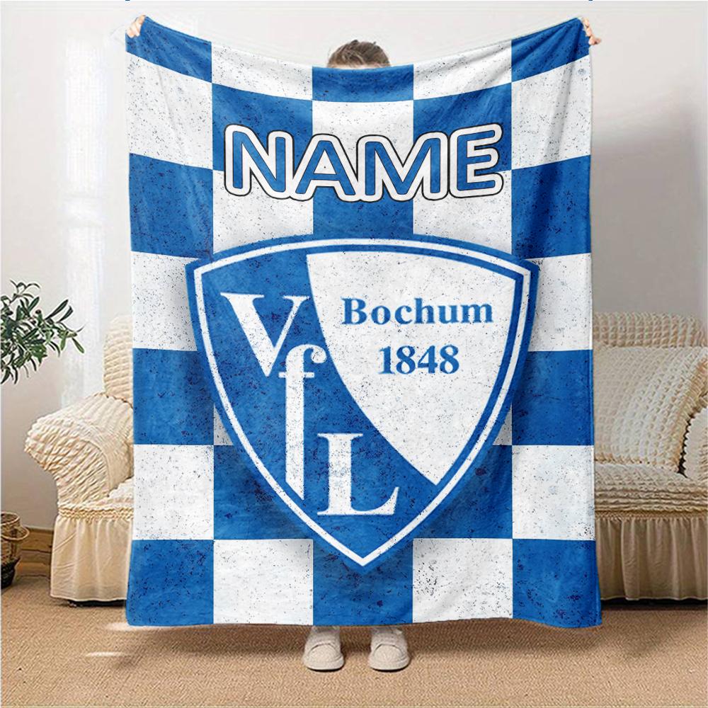 Custom Name Bochum Football Crest Blanket for Couch & Bed, Plush Cozy Fuzzy Blanket Super Soft & Warm Blankets for Fall and Winter. 0908232