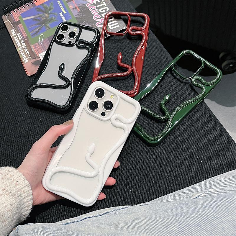Plating 3D Snake Shape Fashion Hollow Case For iPhone 16 Pro Max 15 Pro 14 Plus 13 12 11 Shockproof Soft Silicone Phone Cover