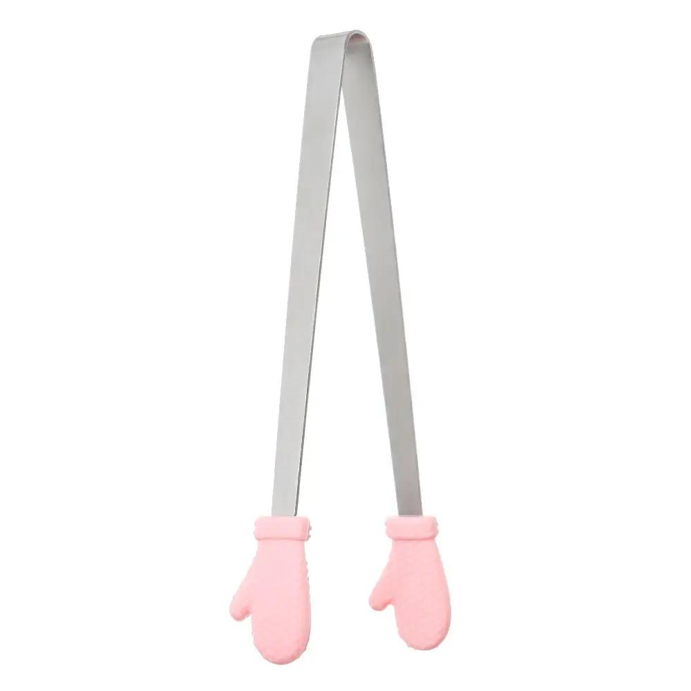 Creative Silicone Stainless Steel Mini Snack Food Tongs Non-slip Handles BBQ Bread Ice Cube Clip Kitchen Accessories BBQ