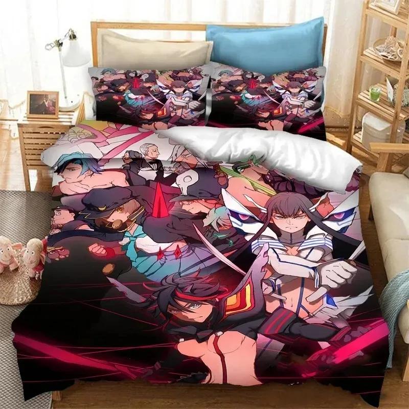 Anime Kil la Kil Beding Set Young Boys Young Girls Twin Quen Sized Dimensions Soft Duvet Cover Pilowcase Bed Young Boys Adult People Fashion Home