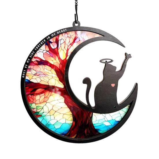 Pet Memorial Suncatcher Angel Cat Dog Sun Catcher Panel Stained Glass Window Hanging Ornaments Pet Loss Sympathy Gift for Pet Lovers