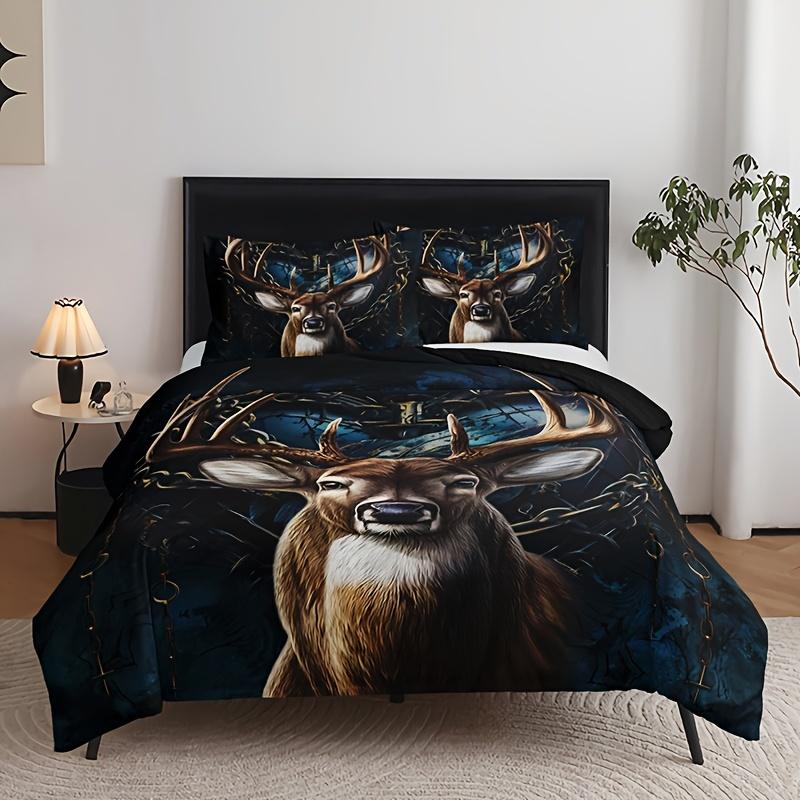 3Pcs Duvet Cover Collection Fashion Vintage Elk Print Bedding Collection Soft Comfortable Duvet Cover For Bedroom Guest Room