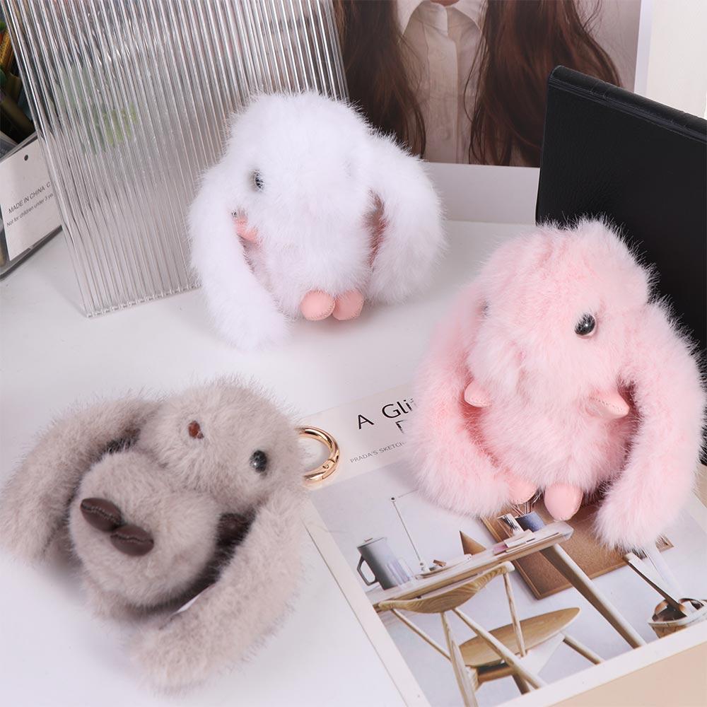 Flauschige Puppe Hase Stofftier Schlüsselanhänger Pompon Plüsch Hase Anhänger Kaninchenfell Schlüsselanhänger Tasche Verzierungen