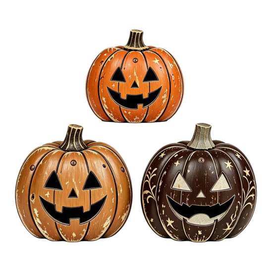 Retro-Stil Herbst-Requisiten 3/4 Stück Vintage Holz-Kürbis-Dekoration, Rustikales Herbst-Tischmittelstück, Bauernhaus Tischdekoration Halloween Regal Akzent