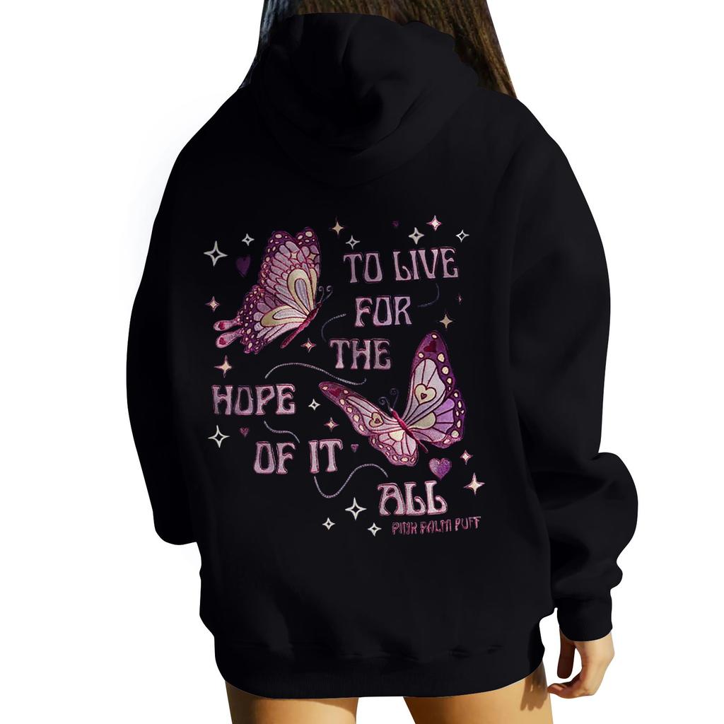Graphic Hoodies For Women Cute Pullover Long Sleeve Preppy Sweatshirts Letter Printed Hooded Tops Fall Winter Clothes