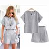 Women Suit Two Piece Set Cotton Linen Shirt Shorts Matching Female Sets Summer Casual Short Set Women Summer Trendy Clothes