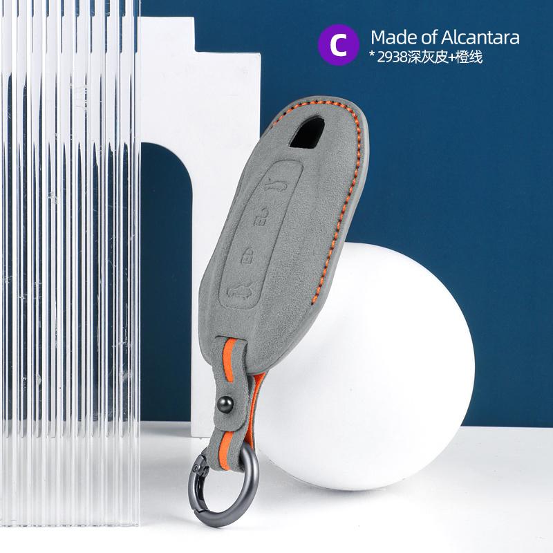 Alcantara Suede Key Fob Cover With Keychain Fits Porsche Macan 4 Ev Electric Model   Taycan  Key Shell Accessories