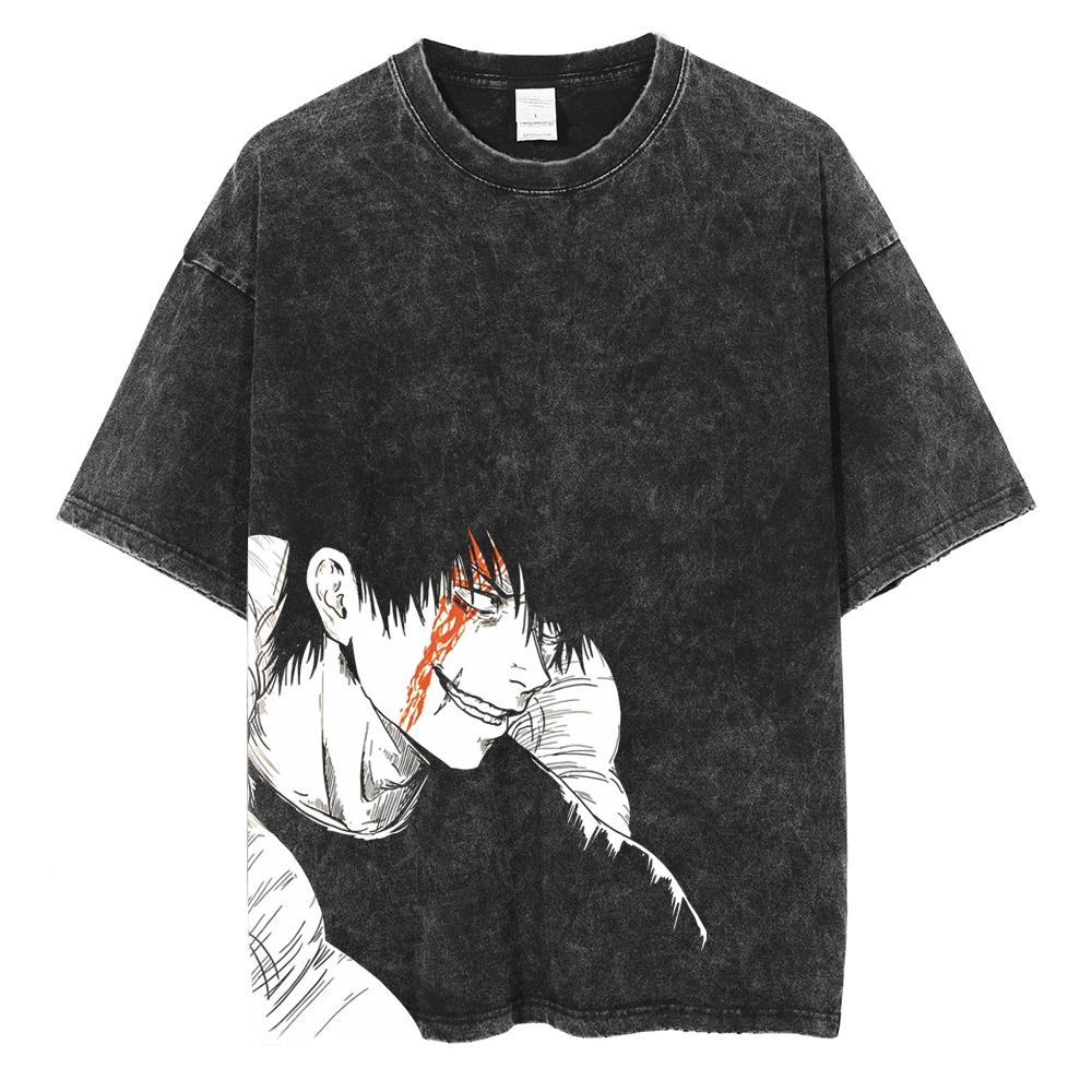 Jujutsu Kaisen Anime Gojo Satoru Πλυμένο T-Shirt Vintage Harajuku Βαμβακερό Ανδρικό Streetwear Oversized Γυναικείο Κοντομάνικο