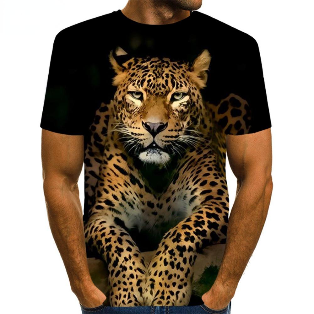 Vyriški marškinėliai su gyvūnais 3D spausdintais leopardo raštais Vyriški vasaros gyvūnų grafiniai žvėrys grafiniai moteriški / vyriški Naujovės hiphopo gatvės drabužiai
