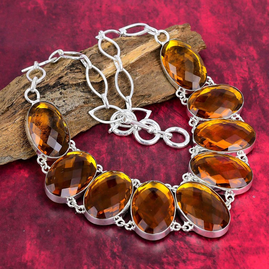 Faceted Citrine Gemstone Jewelry, 925 Solid Sterling Silver Bracelet & Necklace Jewelry Set, Fantastic Handmade Citrine Jewelry For Wedding Gift
