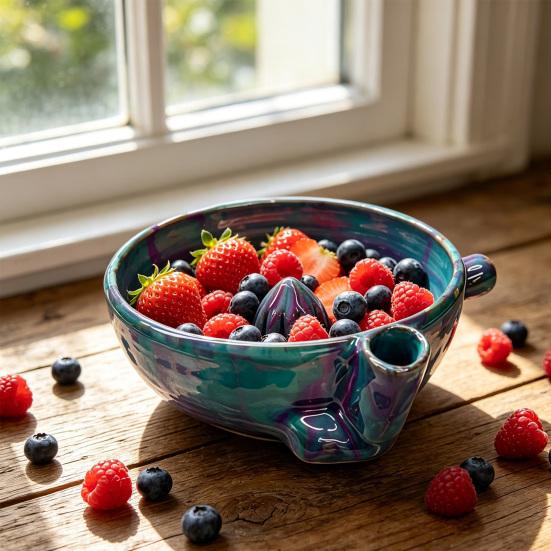 Fruit Cleaner Berry Bowl with Drainage Holes Fruit Rinse Bowl Rustic Style Fruit Wash Basket for Kitchen Countertop