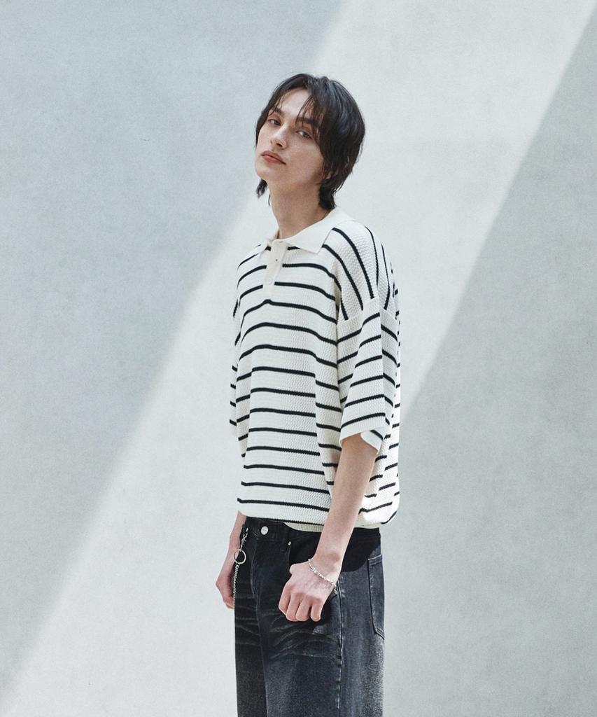 GLW Striped Collar Half Knit Ivory