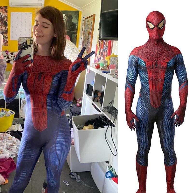 Úžasný oblek Spider-Mana v modro-červenej spandexovej kombinéze pre deti a dospelých