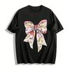 Back To School Bow Print Casual Top with Fun Cartoon Elements Pure Cotton T-shirt