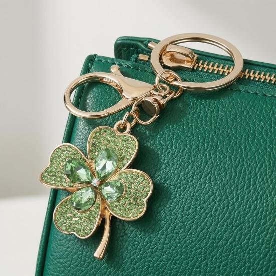 Four Leaf Clover Keychain Rhinestone Lucky Four Leaves Clover Keychain with Lobster Clasp Sparkling Good Luck Charm Gift for Women