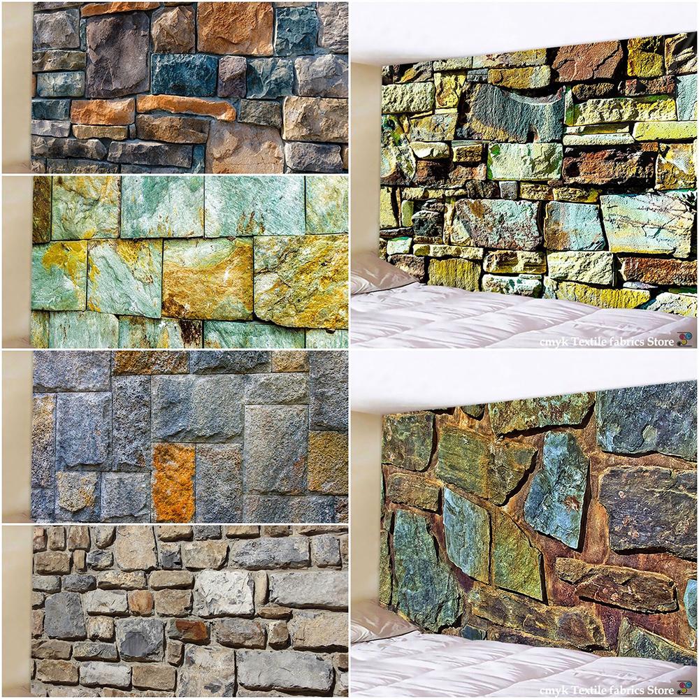 Vintage 3D Taş Tuğla Baskılı Goblen Duvar Asılı Büyük Boy Duvar Gobleni Ucuz Hippi Boho Duvar Goblenleri Mandala Kumaş