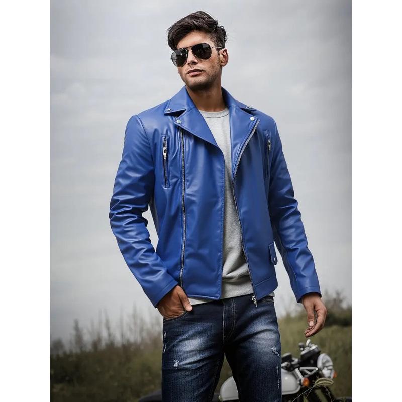 European-American Slim Fit Men's Retro PU Leather Motorcycle Jacket