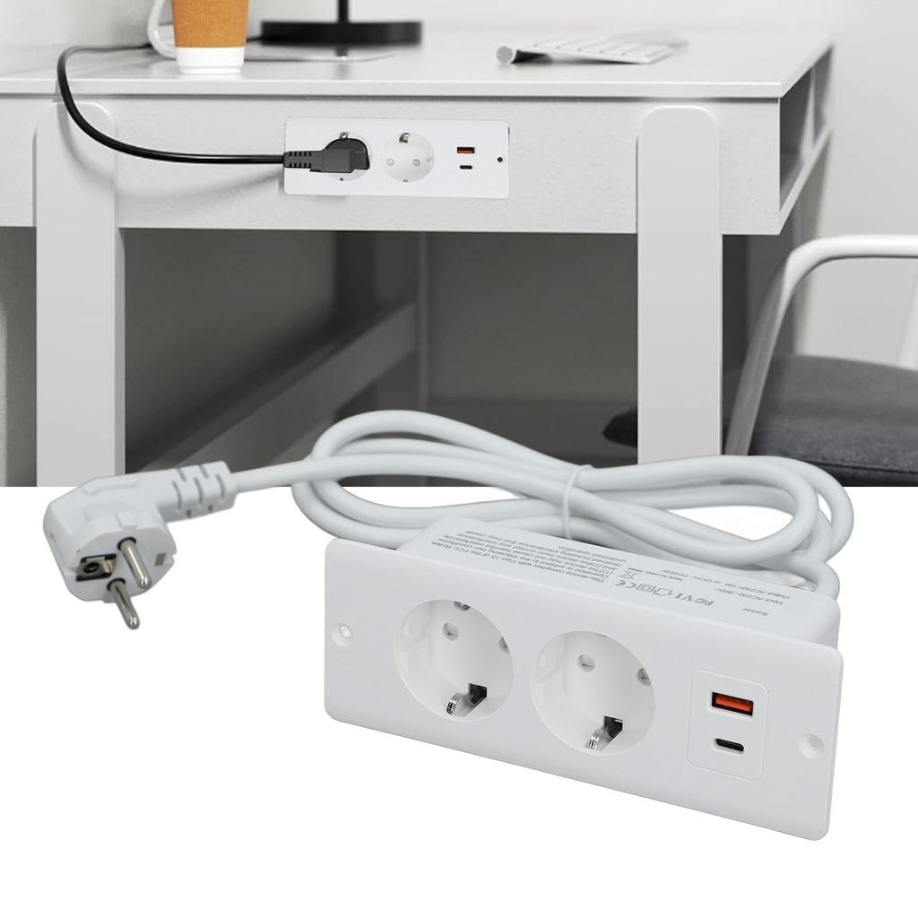 Presa da incasso 2 prese con porta USB C USB A PD20W Striscia di alimentazione da incasso per mobili Cavo 1,5 m