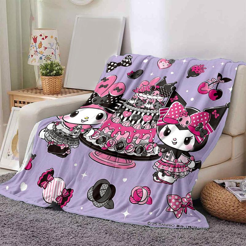 1pc My Melody and Kuromi Celebrate Blanket, Soft Throw for Room Decor, Perfect Gift for Family and Friend, Living Room, Travel, Camping, Car Blankets,