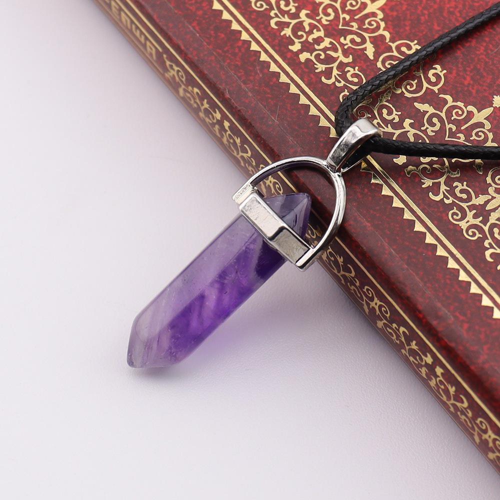 Handmade Amethyst & Rose Quartz Hexagonal Pendant Necklace N760