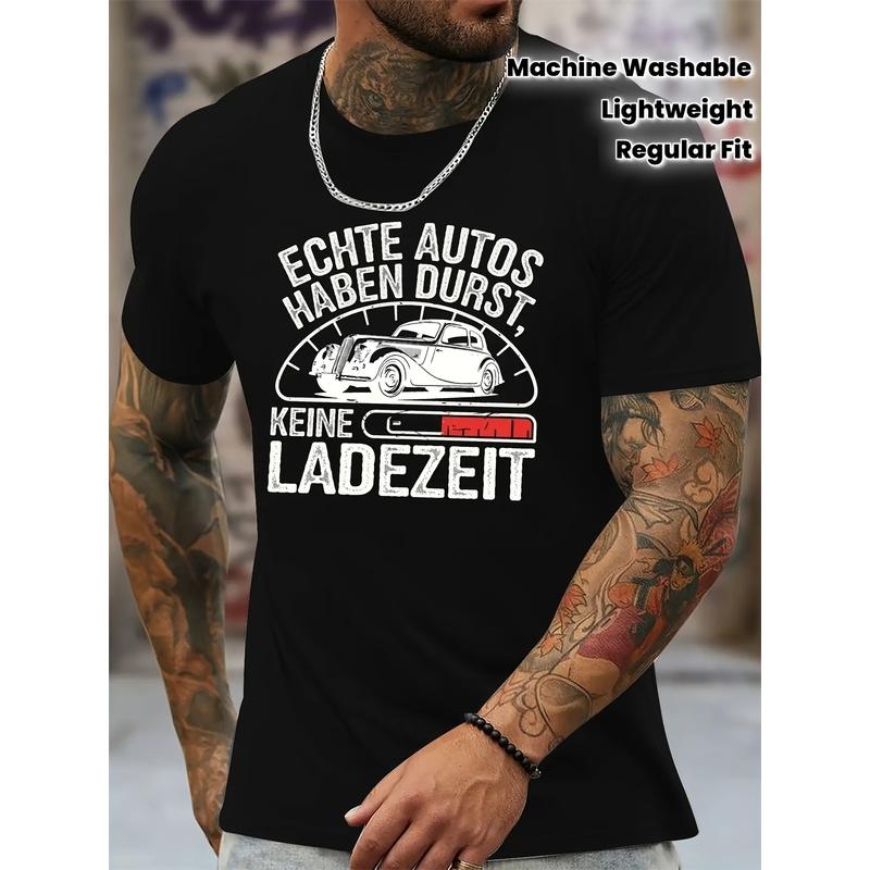 Men's Vintage Automotive T-Shirt with German Car Slogan - Lightweight Breathable Retro Car & "Real Cars Have Thirst" Print - Funny Casual Tee for Car