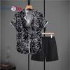 Casual Men's Black and White Rose Print Men's Short Sleeve Shirt Shorts Set Men's Shirt Summer 2025 New