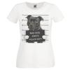 Ladies White Dog Mugshot Staffordshire Bull Terrier Criminal Canine TShirt