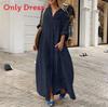 Cotton Linen Long Dress With Stand Collar For Casual Summer Women
