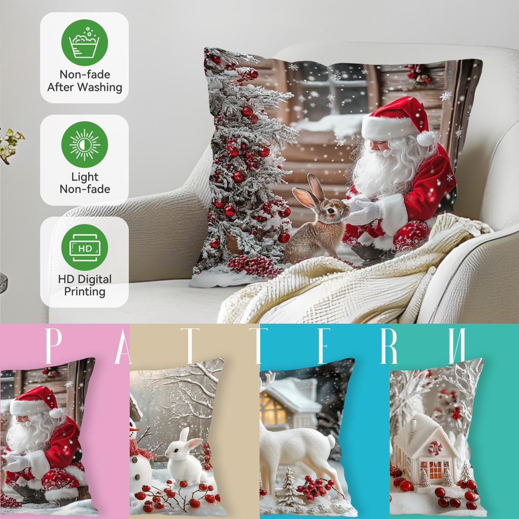 Christmas Rabbit Cushion Pillowcase Printed Polyester 45X45Cm Throw Pillowcover Decorative Sofa Cushion Pillowslip Home Decor