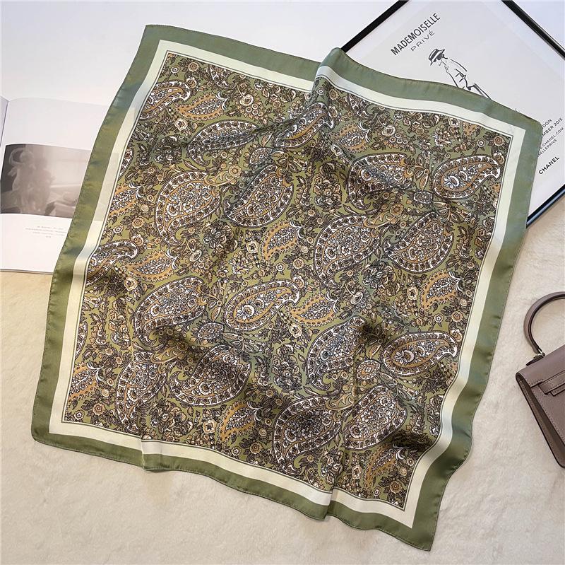 Versatile Retro Cashew Silk Scarf: Women's Decorative Small Square Scarf, Neckerchief, Hair or Bag Tie Shawl