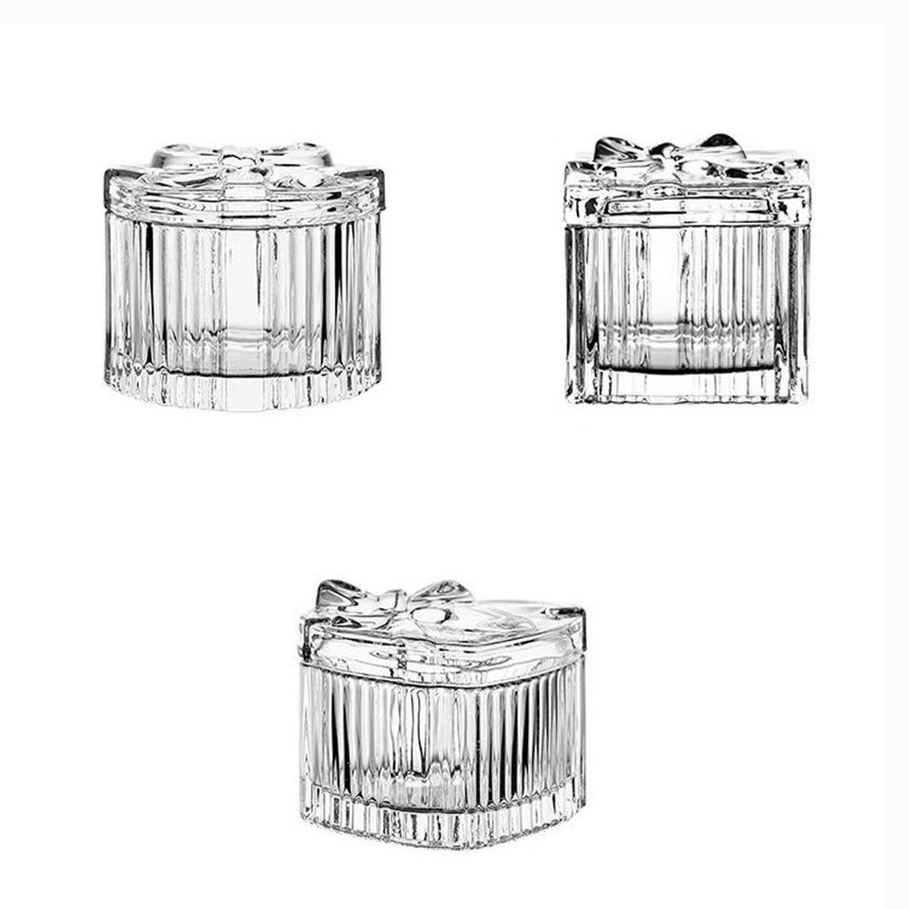 3Pcs Transparent Crystal Glass Jewelry Storage Box Heart-Shaped Decorative Ring Earrings Gift Boxes with Lid Exquisite