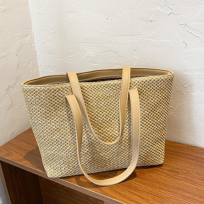 Yogodlns Summer Straw Bag Women Large Capacity Weave Totes Bag Handmade Rattan Beach Bag Vacation Lady Straw Shoulder Bag Pouch