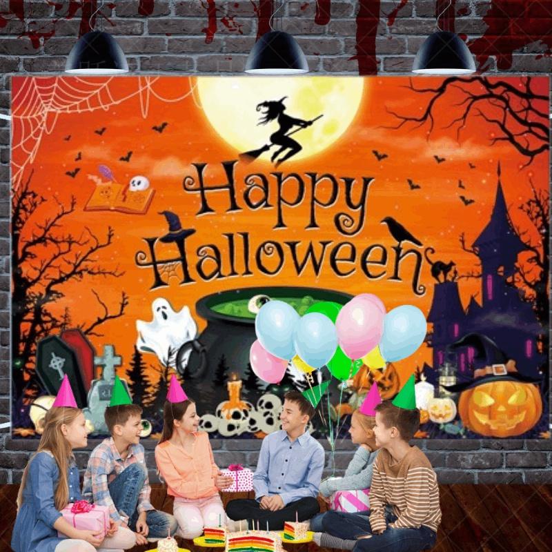 High-quality Spring Polyester Halloween Background Cloth Witch Castle Halloween Party Decoration Cloth Banner