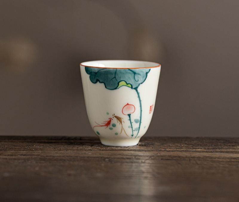 Hand Painted Ceramic Teacup Underglaze Blue Lotus Bamboo Orchid Tea Ceremony Cup Chinese Gongfu Tea Set